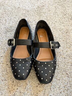 Dolce Vita Black Studded Mary Jane Flats with Buckle